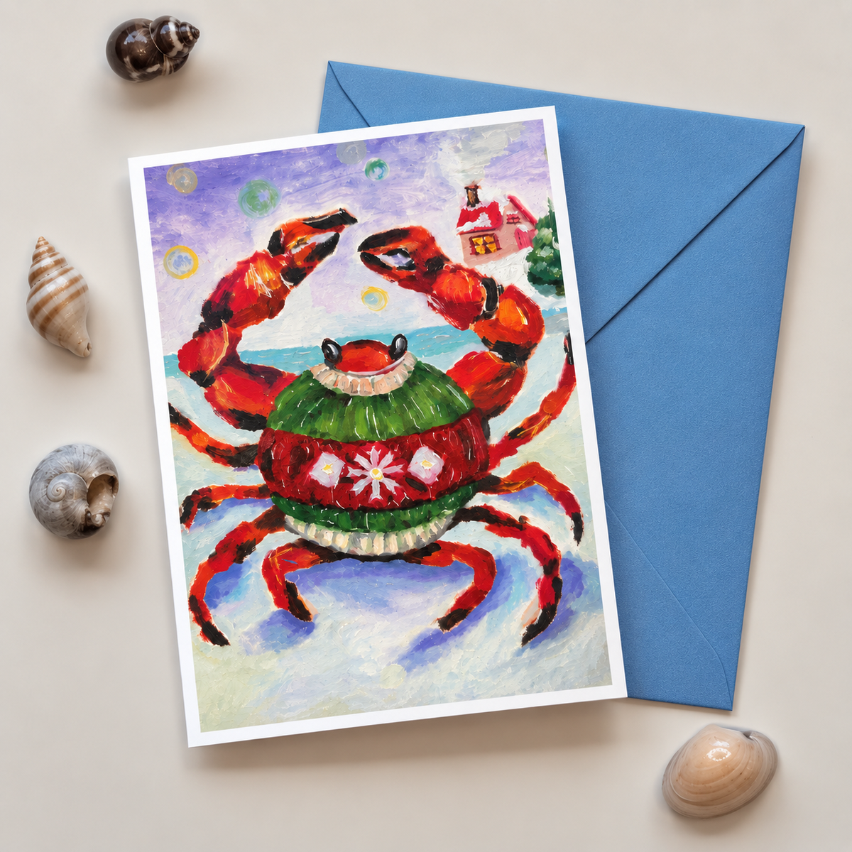 A6 coastal Christmas crab greeting card