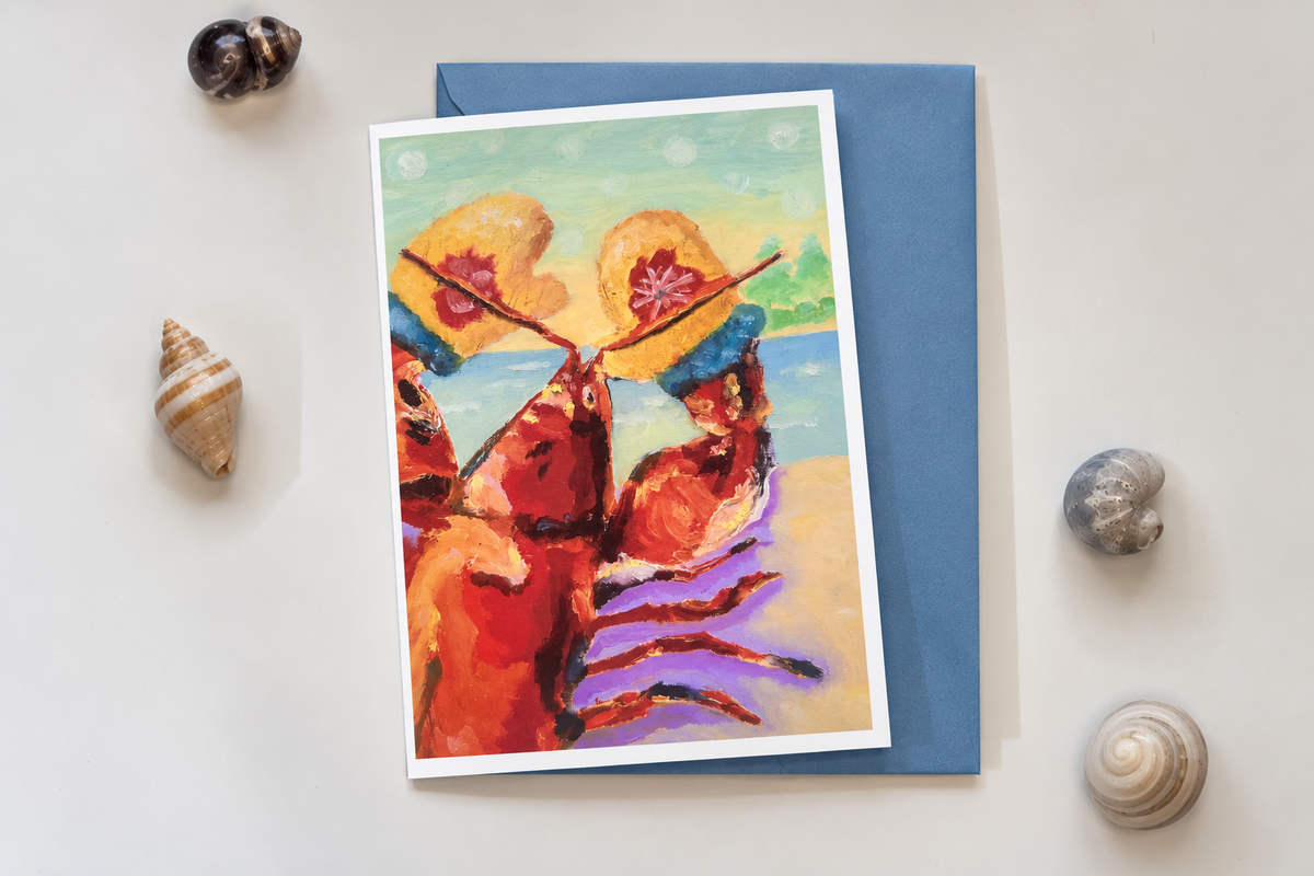 A6 coastal Christmas lobster greeting card