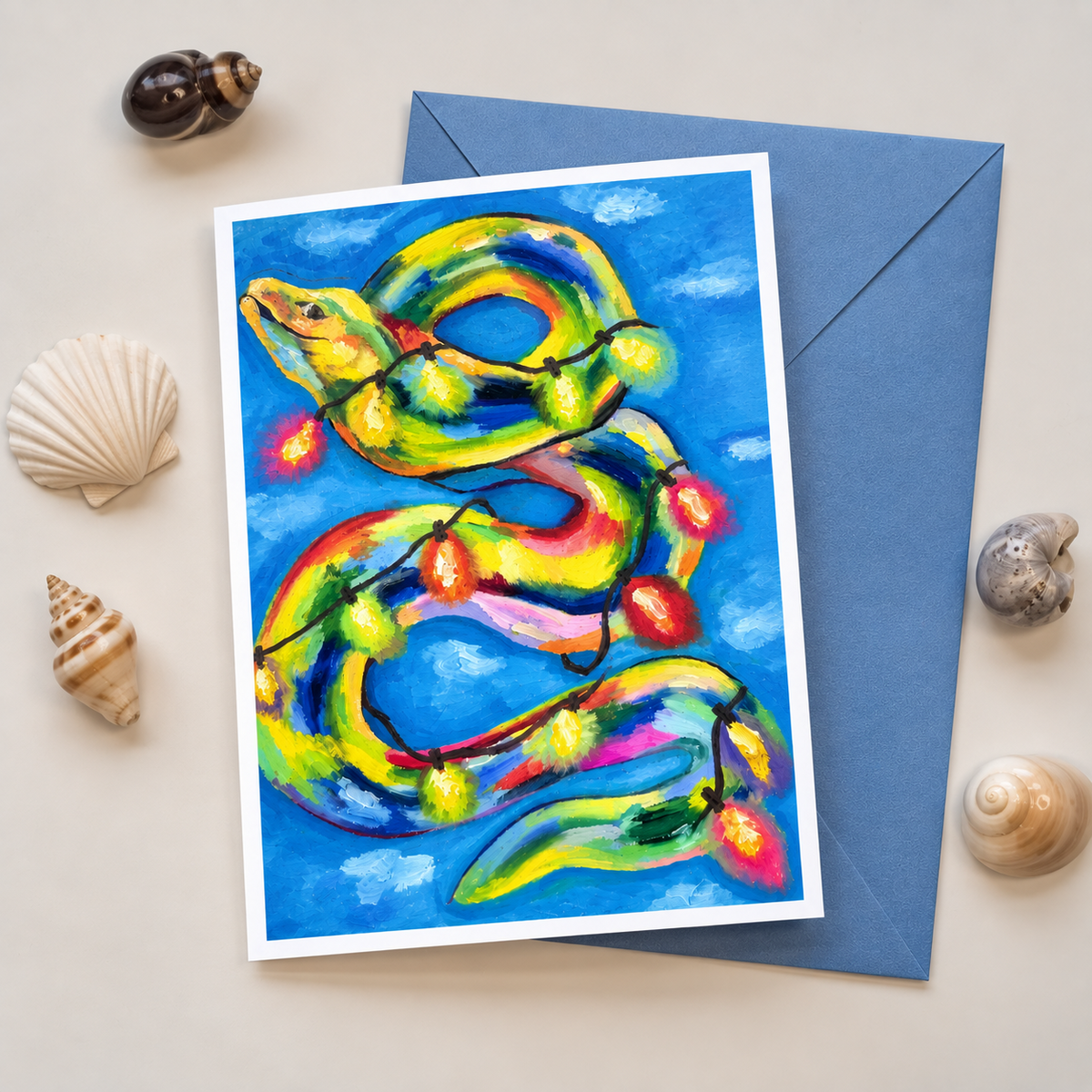 A6 electric eel coastal Christmas greeting card
