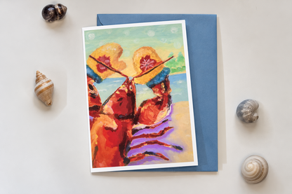 A6 coastal Christmas lobster greeting card