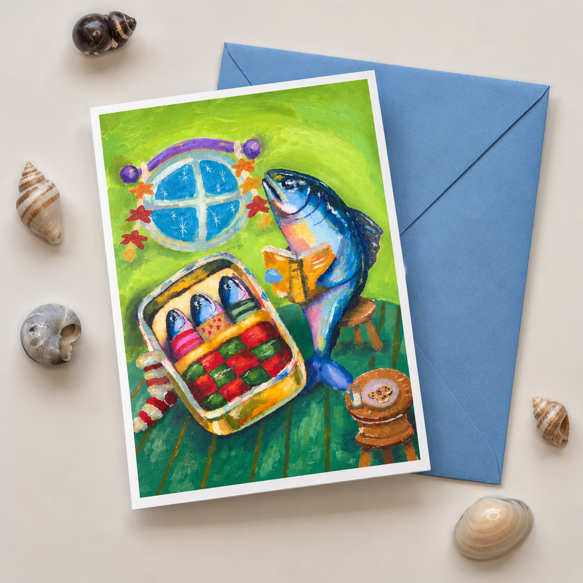 A6 sardine coastal Christmas greeting card