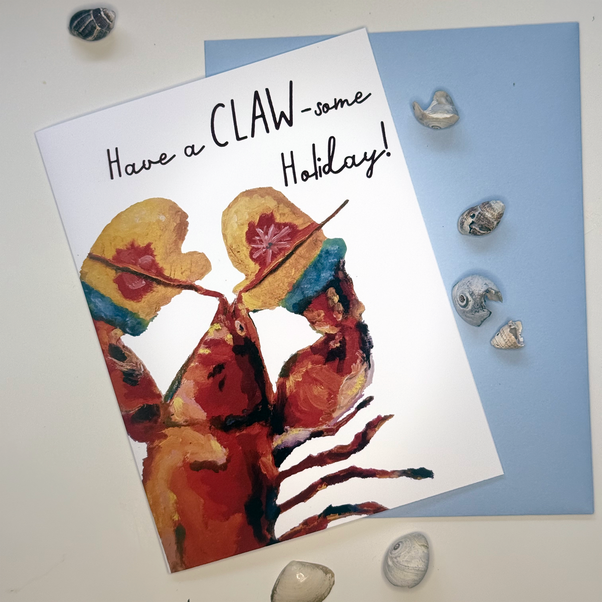 A2 coastal Christmas lobster greeting card