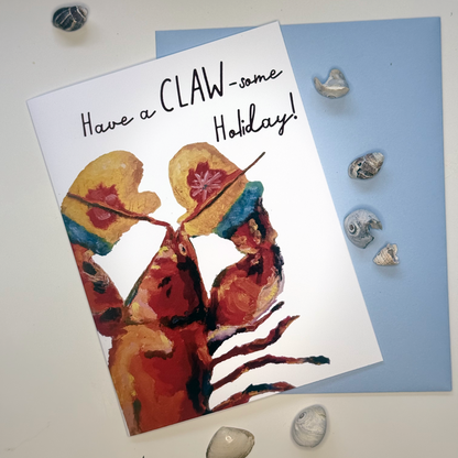 A2 coastal Christmas lobster greeting card