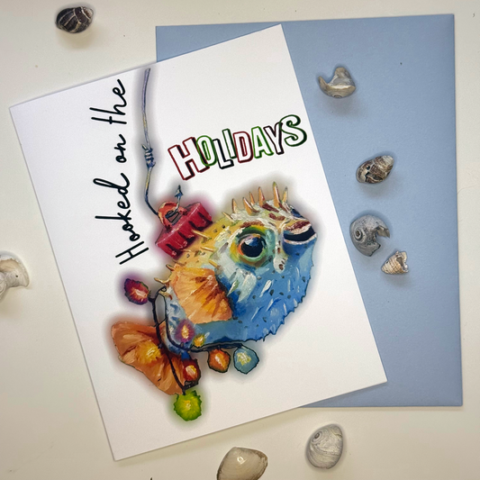 A2 pufferfish coastal Christmas greeting card